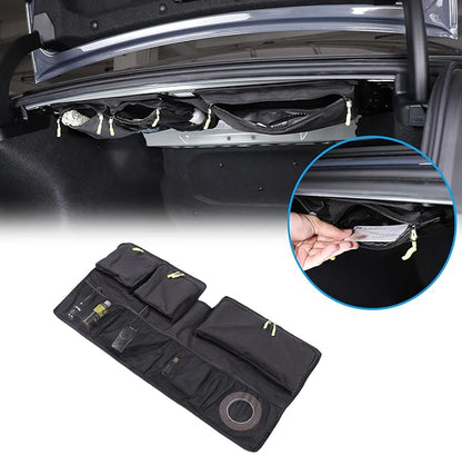 Sekhyna Car Trunk Organizer Storage Bag Compatible with BMW 5 Series Sedan G60 2024,Removable Storage Organizer with 3 Waterproof Zippered Large Storage Pockets and Storage Grid For G60 1PCS