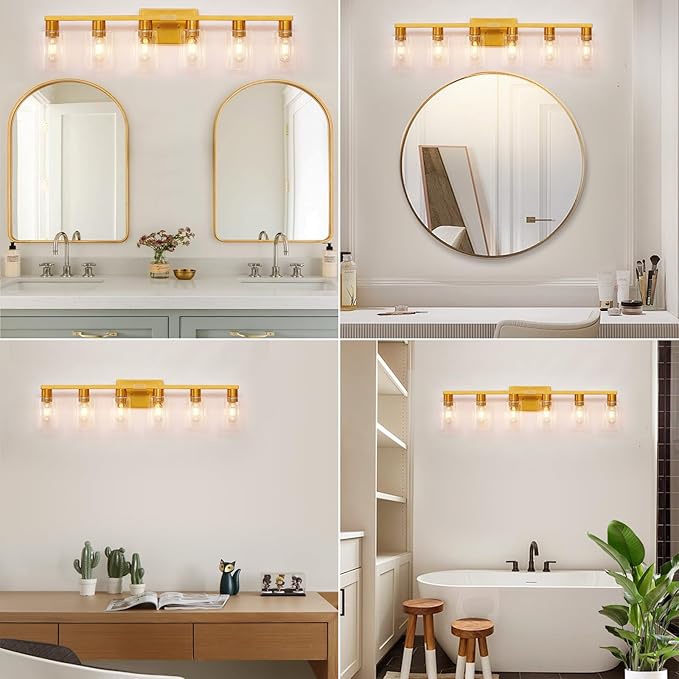 6 Light Bathroom Light Fixtures, Large Gold Bathroom Vanity Light