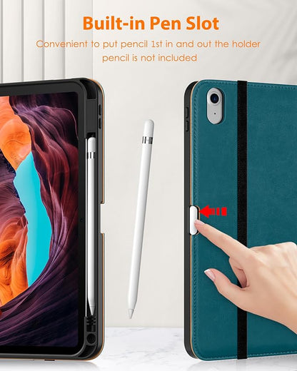 DTTO for iPad (A16) 11th Generation Case 11 Inch 2025, iPad 10th Generation Case 10.9 Inch 2022, Premium Leather Business Folio Stand Cover with Pencil Holder - Auto Wake/Sleep, New Teal