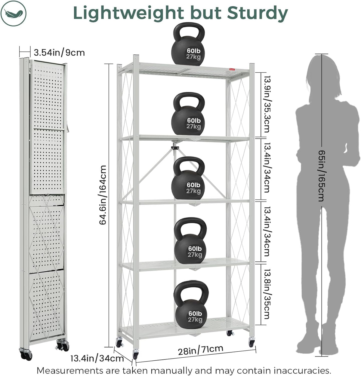 DEANIC 5 Tier Foldable Storage Shelves with Wheels, Large Capacity Shelving Unit, Freestanding Metal Wire Shelf Rack, No Assembly Organizer Rack for Garage Kitchen, Basement, Pantry(Grey Pack of 4)