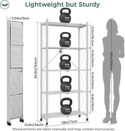 DEANIC 5 Tier Foldable Storage Shelves with Wheels, Large Capacity Shelving Unit, Freestanding Metal Wire Shelf Rack, No Assembly Organizer Rack for Garage Kitchen, Basement, Pantry(Grey Pack of 4)