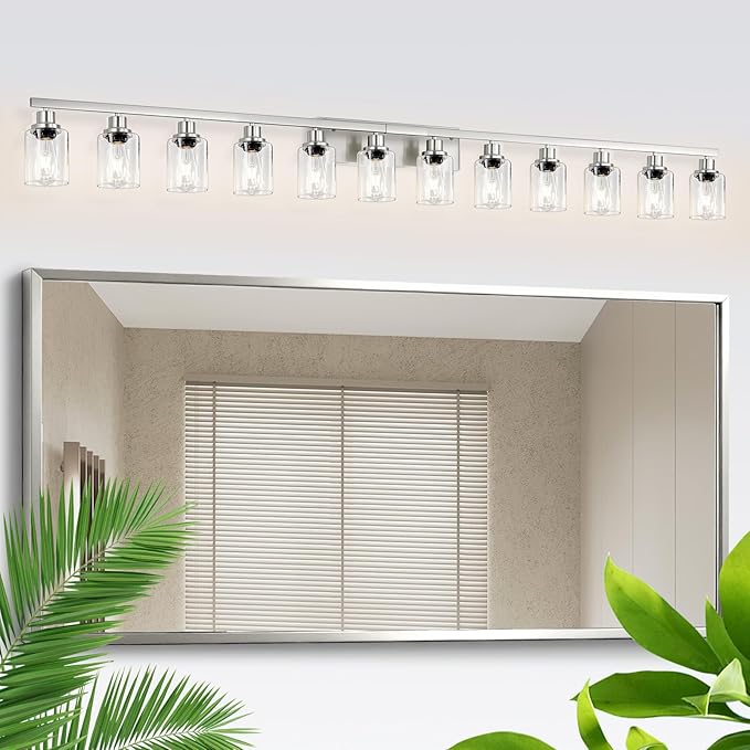 DIKAIDA Brushed Nickel Bathroom Vanity Light, 12 Light Brushed Nickel Bathroom