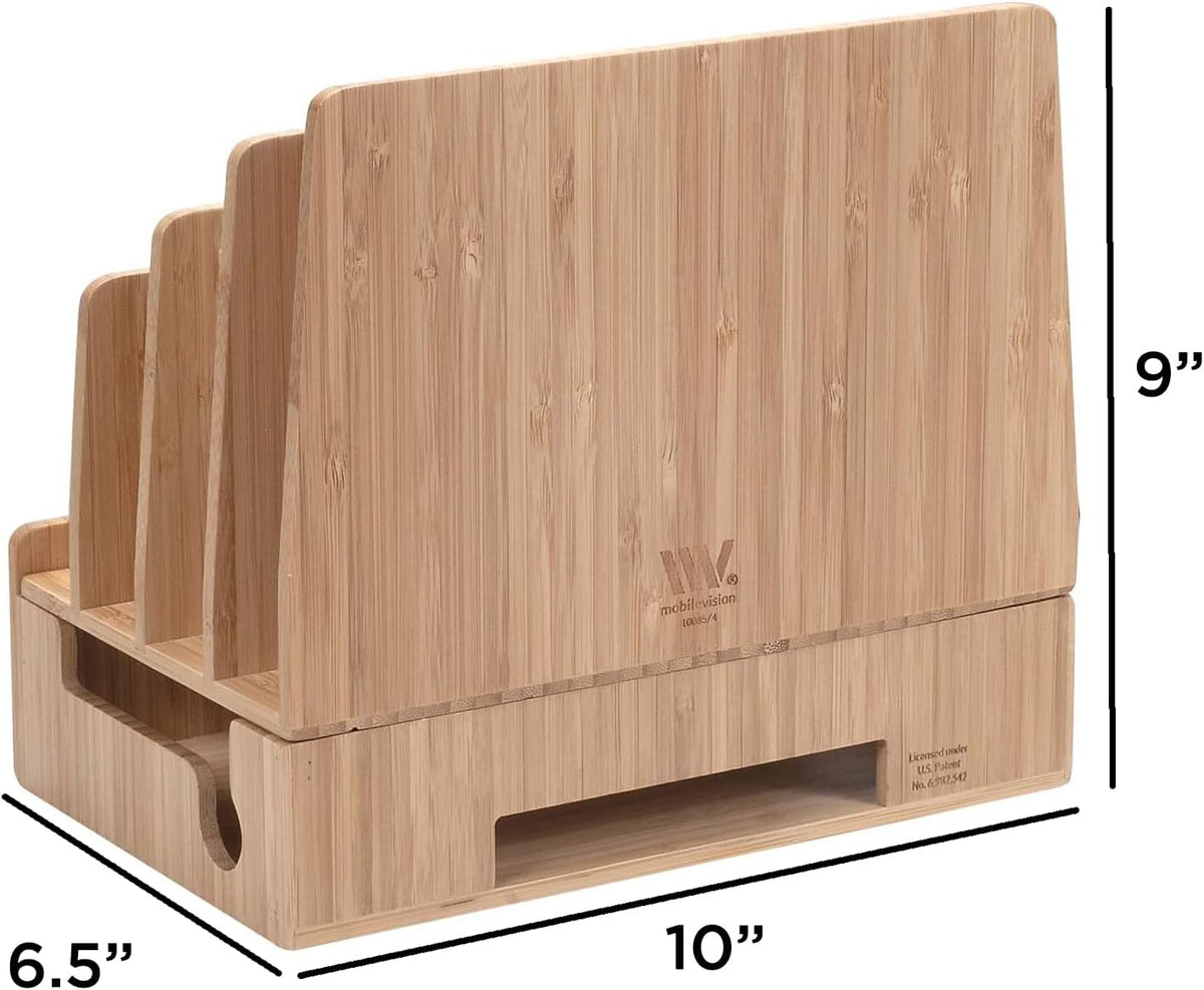 Charging Station Stand Combo with Bamboo Drawer; Extra Storage for Smartphones, Tablets, Laptops & Organizer for Office Supplies and Stationary Items