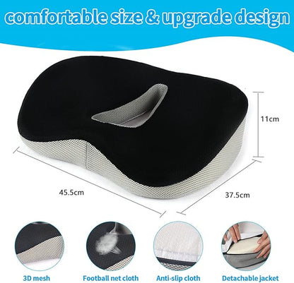 Memory Foam Seat Cushion, Pressure Relief Seat Cushion for Tailbone Pain, Anti-Skid Comfortable Hip Pillow, Support Cushion for Office Chair, Car, Wheelchair, Sciatica and Backache (Black)