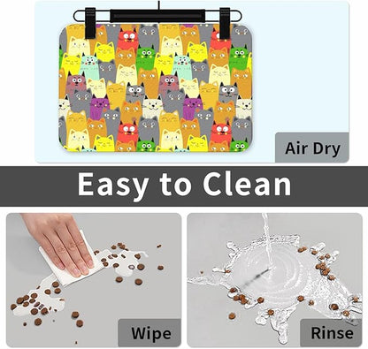 Charming Cat Dog Food Mat Absorbent Bowl Mats No Stains Quick Dry Waterproof Pet Cat Placemats for Food and Water, 30x45cm