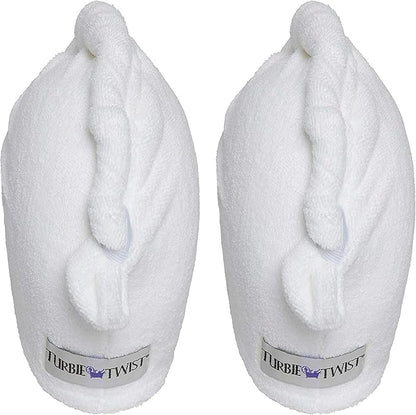 Turbie Twist 2-Pack Extra Long Microfiber Hair Towel for Beauty, Travel, Gifting - Hair Wrap Turban for Long & Thick Hair - Premium Personal Care - White & White