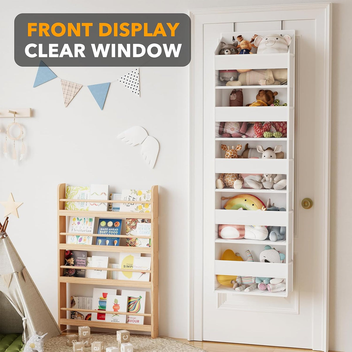 SpaceAid 1 Pack Over The Door Organizer with 5 Large Pockets and 10 Mesh Side Pockets, 5 Layers Door Organizer Hanging with Clear Window for Bedroom, Bathroom, Pantry and Nursery, White