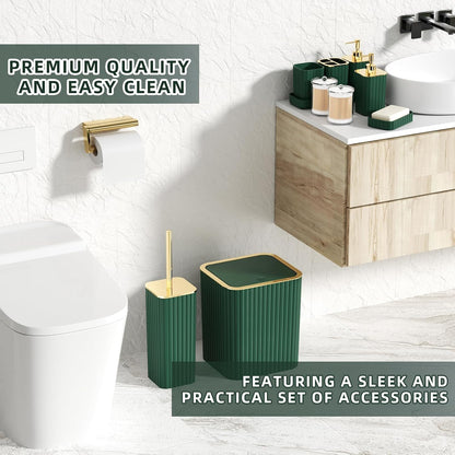 Bathroom Accessories Set - Gorgeous Green Bathroom Set, 10PC Green Bathroom Accessory Set, Bathroom Sets with Toilet Brush, Bathroom Trash Can