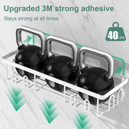 2025 New Adhesive Shower Caddy, Shower Shelves with 16 Hooks, White 2 Pack