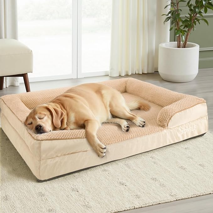 JOYELF Orthopedic Dog Bed for Extra Large Dogs, Foam Sofa Couch Bed, Waterproof with Removable Washable Cover and Nonskid Bottom, Durable - Khaki