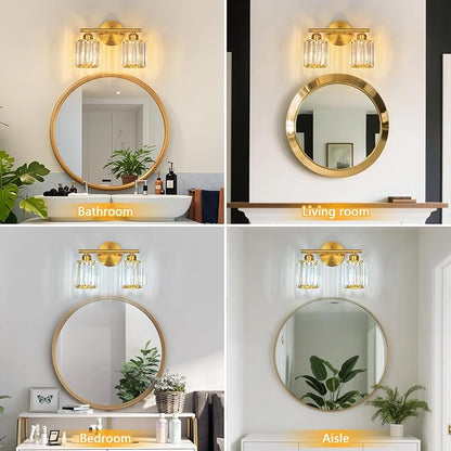 FDPBY Modern 2 Light Crystal Vanity Light, Brushed Gold Vertical Bathroom Light
