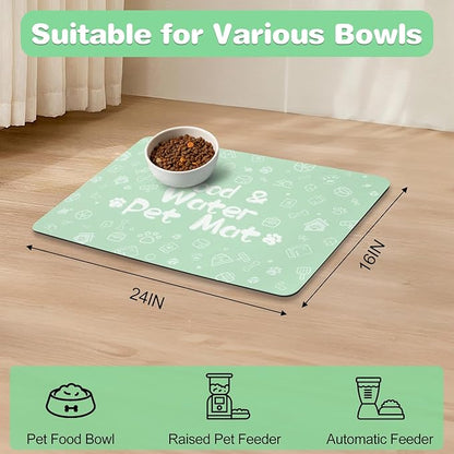 Pet Feeding Mat,Dog Cat Mat for Food and Water,Dog Bowl Waterproof Placemat with Rubber Backing,Absorbent Quick Dry Water Dispenser Mat for Pet（Green 16"×24"）