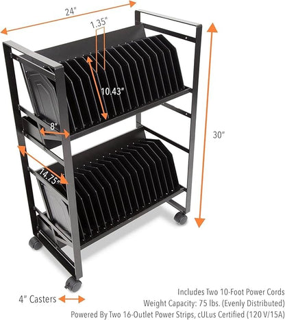 Line Leader 32-Device Mobile Charging Station | Steel Rolling Cart