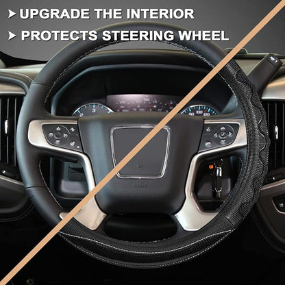 GIANT PANDA Steering Wheel Cover for GMC Sierra Acadia Terrain Yukon(3D Honeycomb-Black-Standard Size)