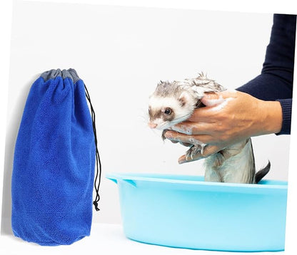 MERRYHAPY Ferret Grooming Towel Flannel Pet Bathrobe Drawstring Quick Dry Absorbent Towel for Small Animals