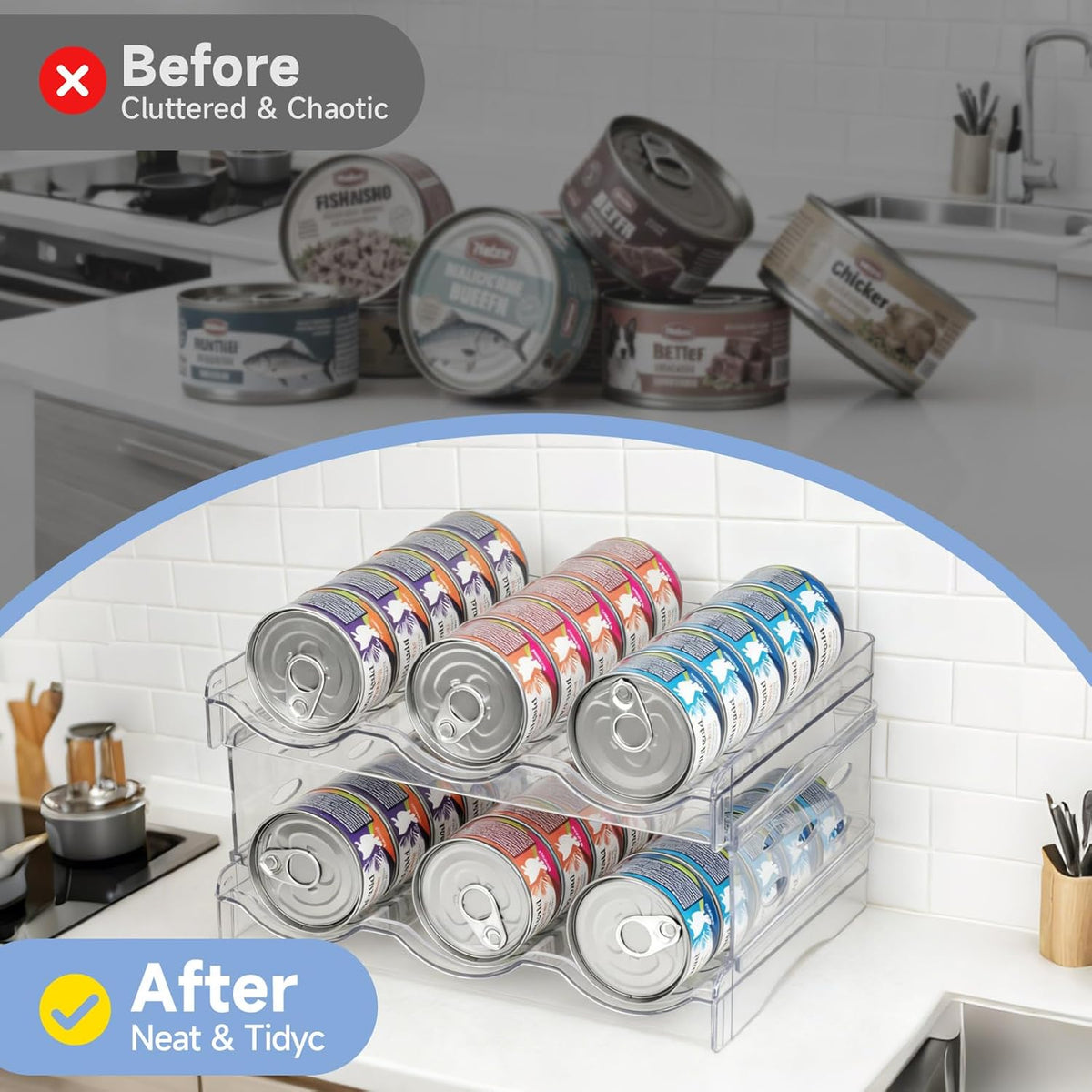 Cat Food Organizer,Can Organizer for Pantry,2-Layers Transparent Cat Food Can Organizer Container Holds 36 (3.5oz) Cans,Canned Cat Food Organizer and Storage for Countertop Kitchen Cabinet