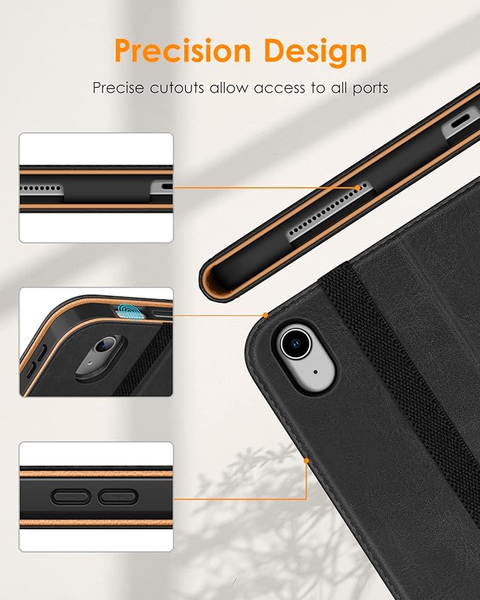 DTTO for iPad (A16) 11th Generation Case 11 Inch 2025, iPad 10th Generation Case 10.9 Inch 2022, Premium Leather Business Folio Stand Cover with Pencil Holder - Auto Wake/Sleep, Black