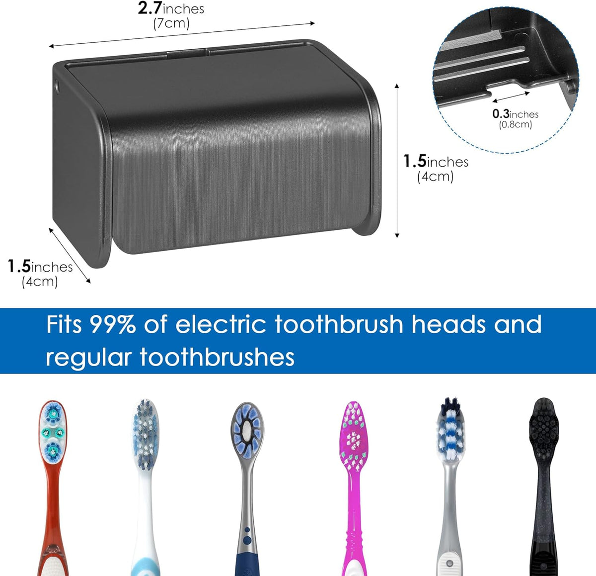 2 PCS Toothbrush Holder Wall Mounted with Cover for Bathroom, 2 Slots Toothbrush Storage Organizer for Shower, Self Adhesive Toothbrush Hanger Rack for Dorm, Cabinet (Brushed Grey)