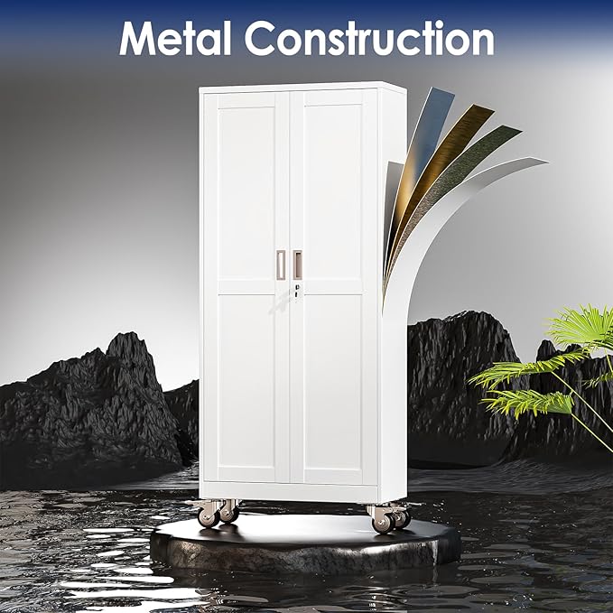 75" H Metal Garage Storage Cabinet, Rolling Tool Cabinet
