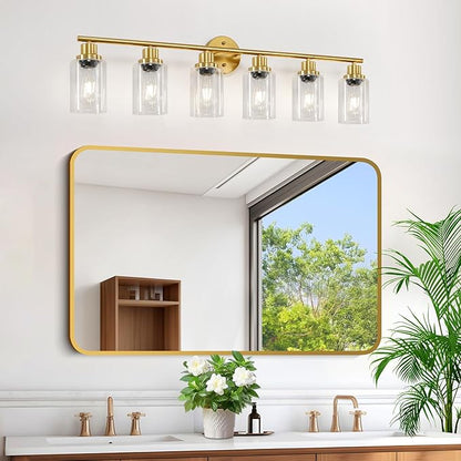 Guliaofo 6-Light E26 Gold Bathroom Vanity Lights, Modern Bathroom Light Fixtures