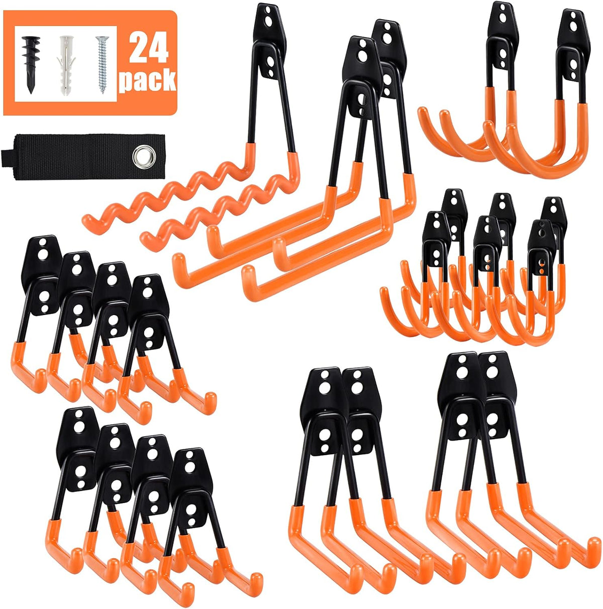 AOBEN Garage Hooks Heavy Duty, Steel Garage Storage Hooks, Utility Tool Hangers and Combinable Wall Mount Garage Hooks for Organizing Ladders, Bikes, Hoses, and More Equipment (Small J, 4 Pack)