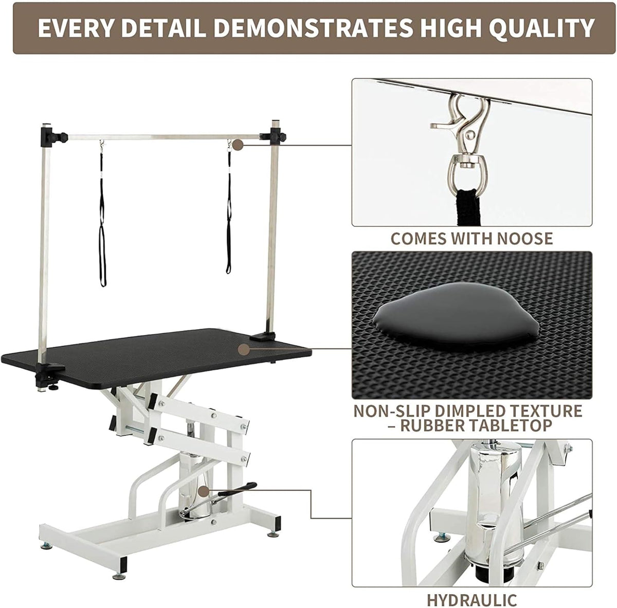 Hydraulic Dog Pet Grooming Table, 42 Inch Heavy Duty Z Lift Structure Professional Dog Grooming Table Suitable for Large Dogs at Home with Adjustable Overhead Arms, Clamps and 2 Grooming Noose, Black