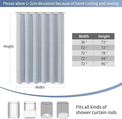MitoVilla Boho Long Shower Curtain 72 x 78, Blue Farmhouse 78 inch Long Polyester Linen Fabric Shower Curtains with Tassel for Chic Cottagecore French Rustic Bathroom Decor