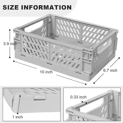 Pastel Plastic Storage Baskets 2 Pack, Collapsible Crates for Organizing, Space-Saving Bins for Kitchen, Office, Bedroom (Grey, Medium:9.8" x 6.5" x 3.8")