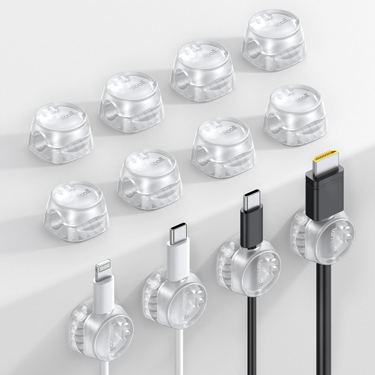 12Pack Cord Organizer [1s Lock] Spring Cable Holder Clips - Lamicall Desk Cord Management Clips, [Smooth Adjustable] Phone Charger Cable, Adhesive Wire Keeper for Nightstand Wall Car Office