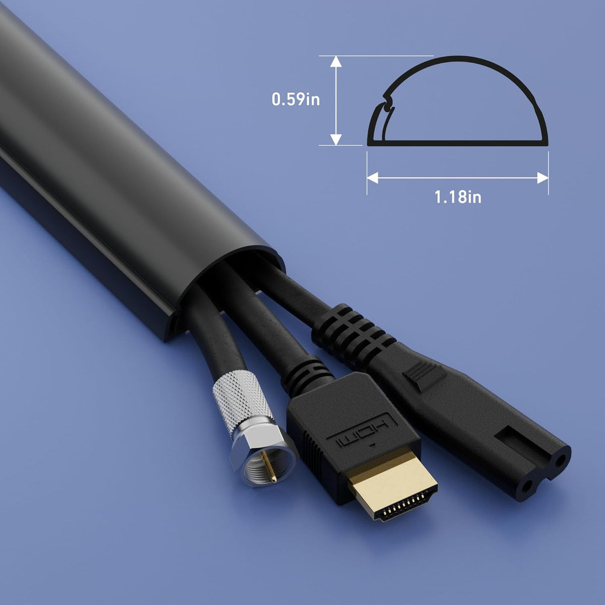 D-Line Half Round Cord Hider, Patented Cable Cover, Hide TV Wall Mount Wires, Raceway for Cords, Decorative Wire Covers, Paintable, Adhesive Cable Concealer - 1x 1.18in W x 0.59in H x 39in L - Black