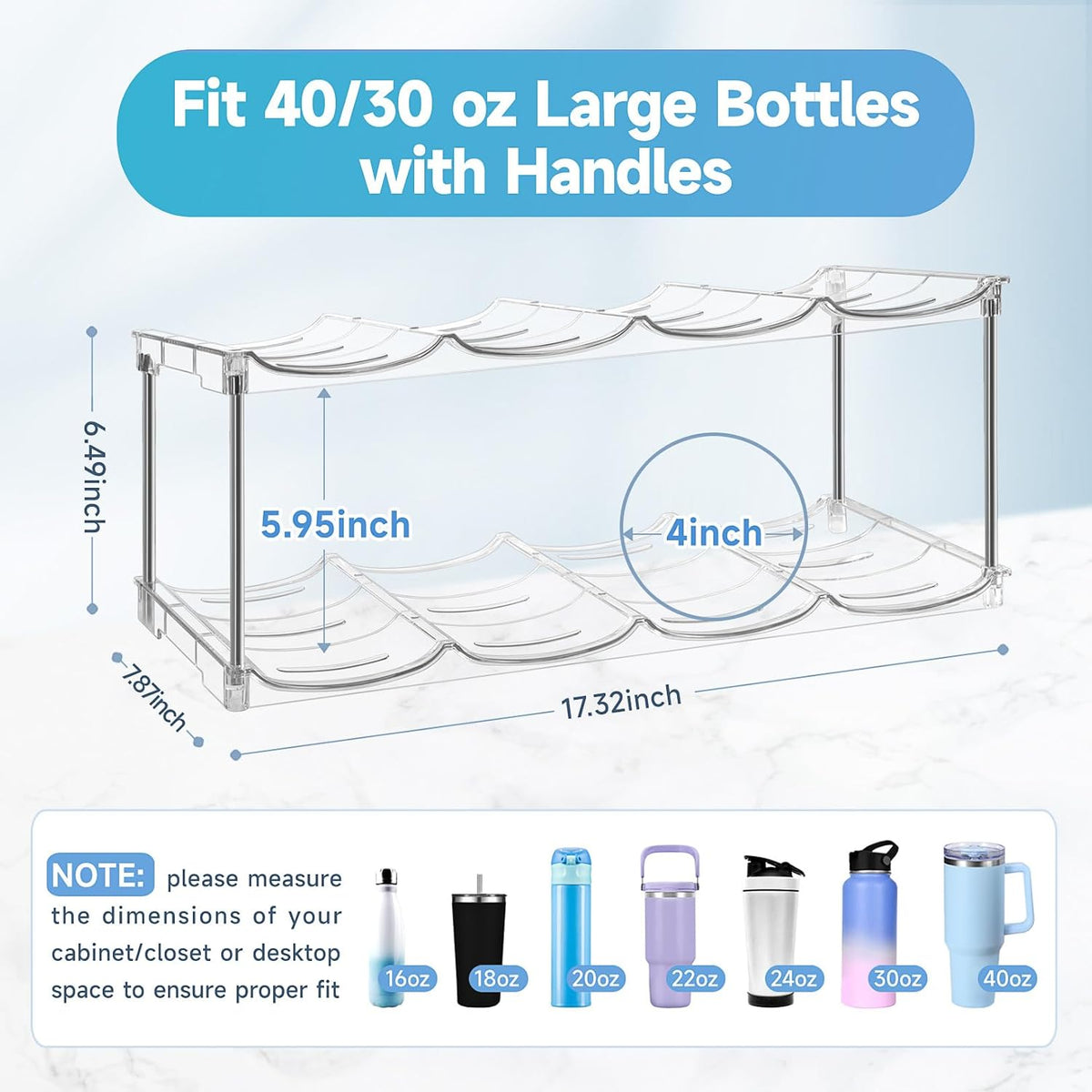 Larger Water Bottle Organizer for Stanley 40 oz Tumbler, Stackable Water Bottle Holder Rack for Cabinet, Kitchen Storage Organizer for for Stanley Cup Accessories, Tumbler Storage Holder，2 Pack