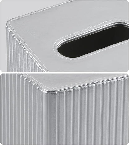 MEIBOOCH PU Leather Tissue Box Cover Square, Rectangle Tissue Box Holder with Magnetic Closure, Decorative Tissue Holder for Bathroom Bedroom Office (Shiny Silver, Square)