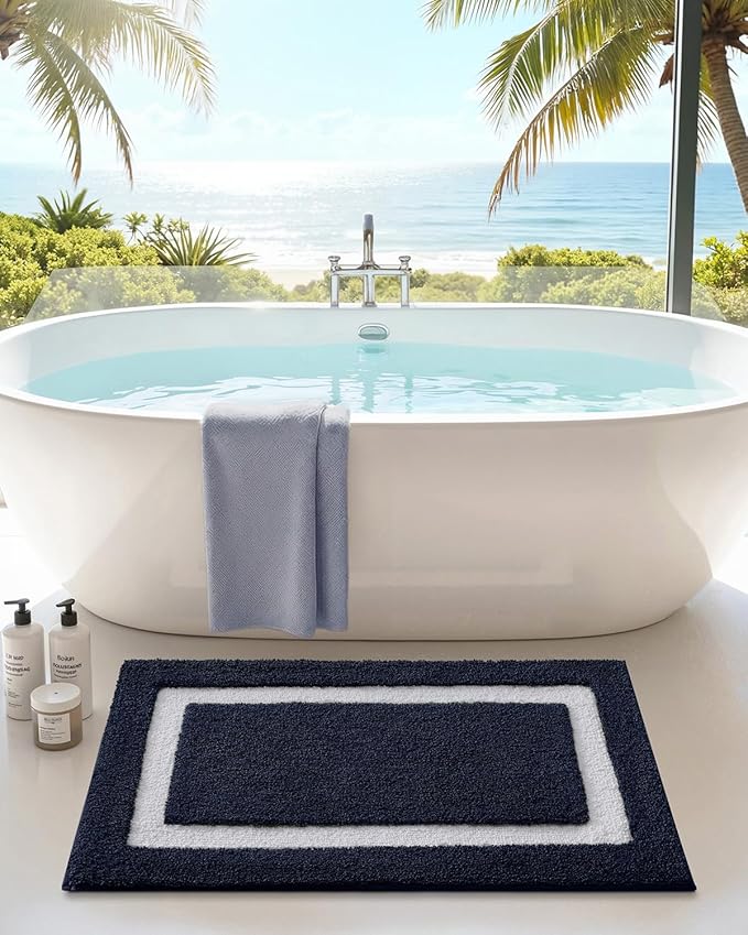 Color&Geometry Bathroom Rugs, Water Absorbent and Quick Dry Microfiber Bath Rugs-16"x24", Non-Slip, Machine Washable, Extra Soft Plush Bath Mats for Bathroom, Laundry Room, Blue White