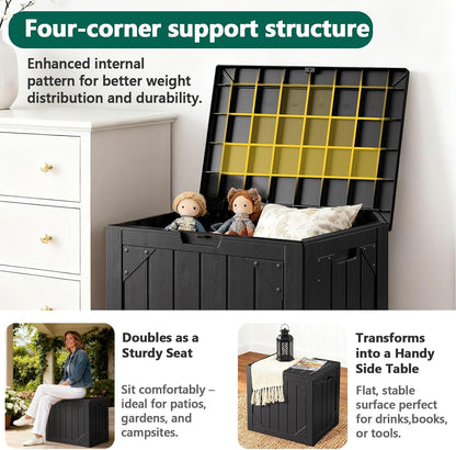 31 Gallon Outdoor Storage Box, Lockable Resin Deck Box for Patio Cushions, Throw Pillows, Garden Tools, Weatherproof Outdoor Storage Bench for Yard, Porch, or Balcony