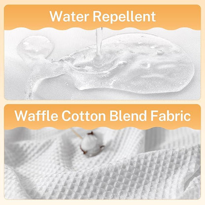 River Dream White Fabric Shower Curtain Set, Cotton Blend, Waffle Weave, with Snap in Replacement Liner，54 x 80 inches