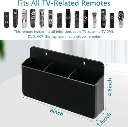 Adjustable Remote Control Wall Mount, 3 Slot TV Remote Holder & Self Adhesive Controller Holder, Black (2 Packs)