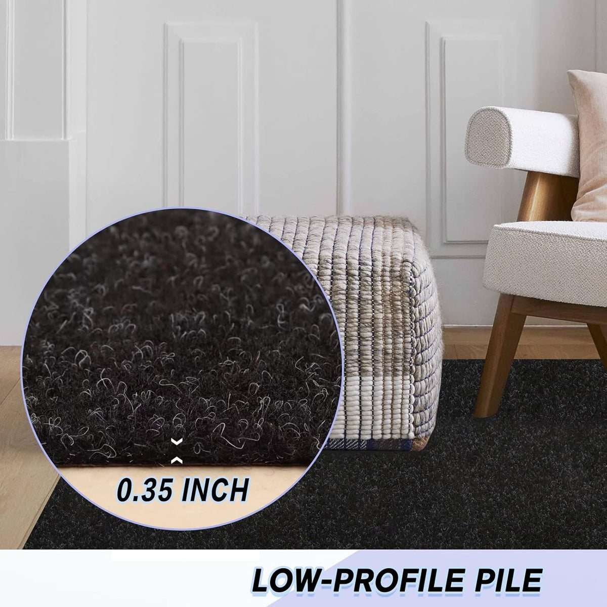 Custom Size Backed Non-Slip Area Rugs Runner, Easy Clean, Waterproof Runner Rugs for Hallway Entryway, Kitchen, Laundry, 4FT x 12FT, Black