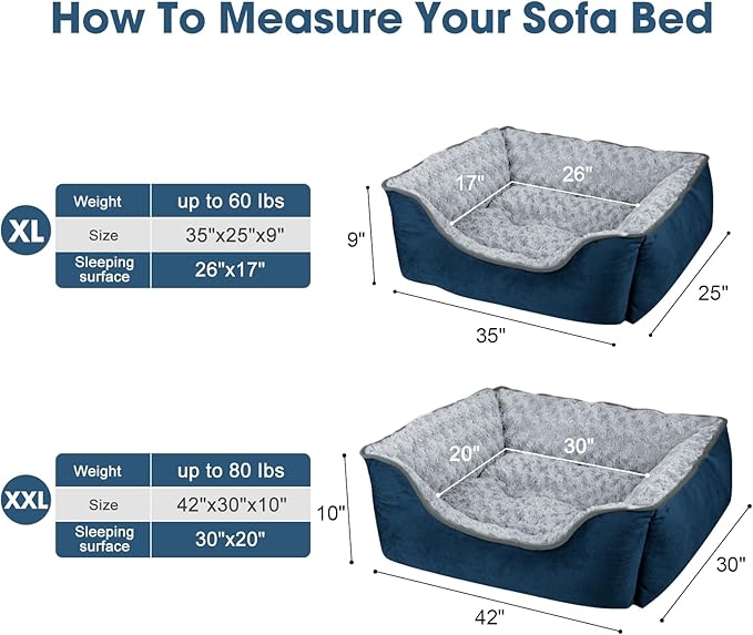 JOEJOY Rectangle Dog Bed for Large Medium Small Dogs - Washable Orthopedic Sofa Bed, Soft Breathable Puppy & Pet Cuddler, Durable Calming Dog Bed with Anti-Slip Bottom, Multiple Sizes, Navy Blue
