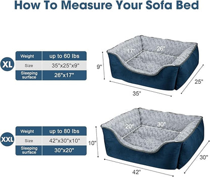 JOEJOY Rectangle Dog Bed for Large Medium Small Dogs - Washable Orthopedic Sofa Bed, Soft Breathable Puppy & Pet Cuddler, Durable Calming Dog Bed with Anti-Slip Bottom, Multiple Sizes, Navy Blue