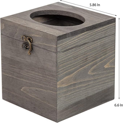 Distressed Farmhouse Square Solid Wood Tissue Box Cover with Slide-Out Bottom Panel Honey Brown Tissue Box Holder for Bathroom Living Room Dining Room Bedroom Toilet (Grey)