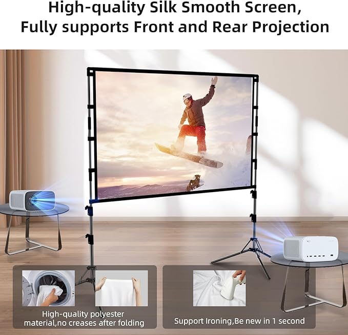 Projector Screen and Stand, GAINVANE 120 inch Portable Projector Screen Indoor