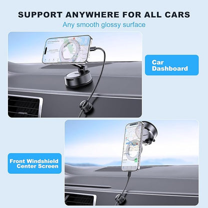 MOKPR Car Phone Holder for Magsafe, Vacuum Magnetic Car Phone Mount Foldable Hands-Free Suction Cup Phone Holders for Your Car for iPhone 16 Pro/Pro Max 15 14 13 12