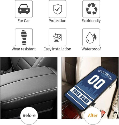 Custom Indianapolis Car Armrest Covers Personalized Football Style with Name Number Customized Auto Center Console Pad Car Handrail Box Cushion for Most Vehicle Decor Accessories, Fans Gift