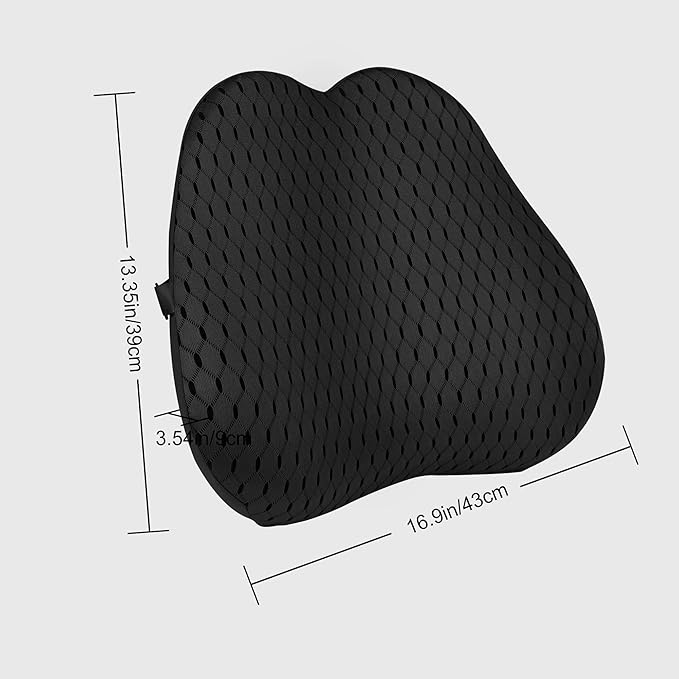Lumbar Support Pillow for Car and Office Chair, Back Support Pillow for Car Seat, Memory Foam Back Cushion for Low Back Support and Pain Relief (Black)