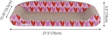 The LICKER Store CSR1004A Montego 27.5" Coastal Patterned Cardboard Lounge Bed Cat Scratcher with Catnip, Pink/Red