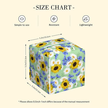 POIUBLE Tissue Box Holder Sunflowers, Cornflowers and Chamomile Tissue Box Cover Square Leather Tissue Holder Organizer Portable Decorative Facial Paper Case for Home Office Bathroom Vanity Countertop