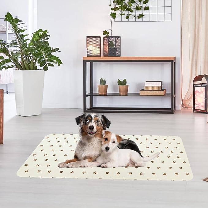 PUPTECK Washable Pee Pads for Dogs - Waterproof Reusable Puppy Potty Training Pads Whelping Mat - Fast Absorption Non-Slip Pet Food Feeding Mat (Beige, 36x72 Inch (Pack of 2))