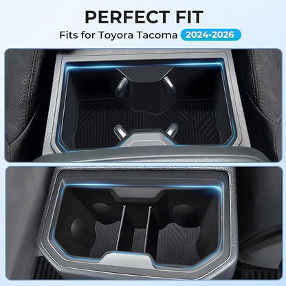 Center Console Cup Holder Inserts for Toyota Tacoma 2026 2025 2024, Silicone Front & Rear Cup Holder Liners Interior Accessories Cup Holders Covers Protector for 2024-2026 Tacoma, Black