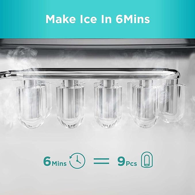 Silonn Ice Makers Countertop, 9 Cubes Ready in 6 Mins, Self-Cleaning Ice Machine