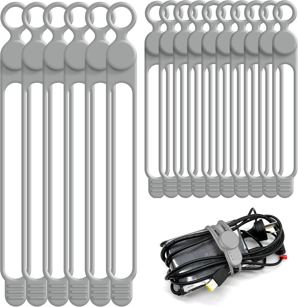 Nearockle Silicone Cable Ties Cord Organizer for Cable Management, 16PCS 4.2" and 7.1" Reusable Cable Organizer Electronic Accessories for Home, Office, Kitchen, School, Travel (Grey)